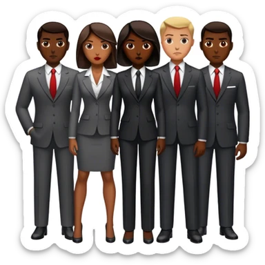 A group of secret intelligence agents in formal suits, with one being a woman and the rest being men. They appear serious, professional, and mysterious, working together as a team sticker