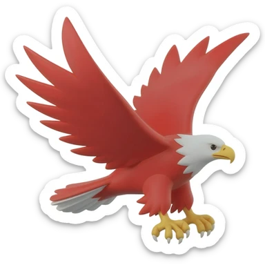 3D icon of a red eagle wing in flight, dynamic pose, blue and yellow speed lines, white background, minimalist logo style sticker