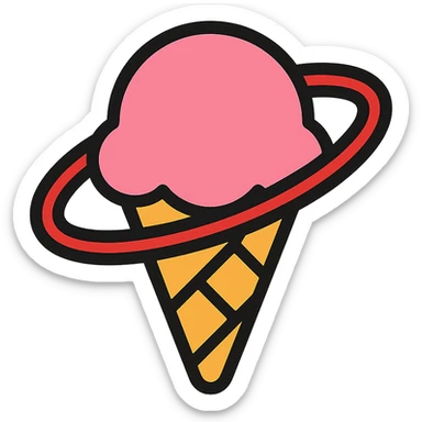 ice cream cone with pink ice cream and a red hula hoop circling it sticker