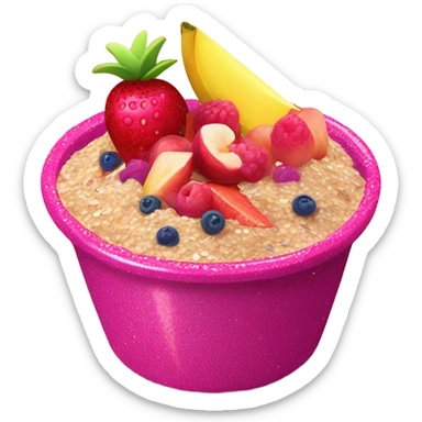 Hot pink oatmeal with fruit and glitter sticker