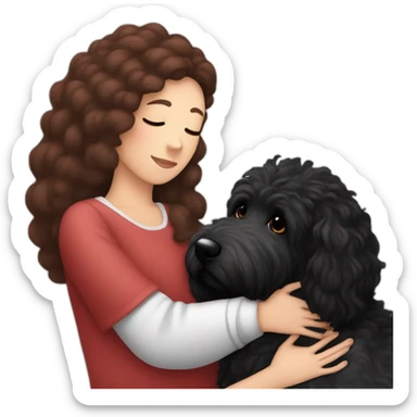 black-laberdoodle-having-a-really-big-cuddle-with-white-lady-with-red-long-hair sticker