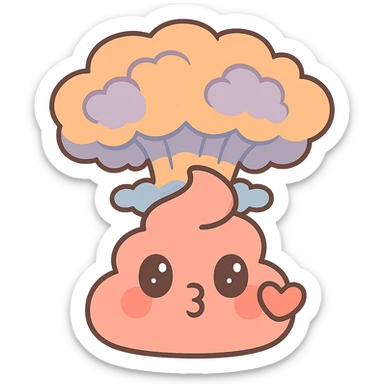 Add a kawaii-style poop nuke explosion behind the heart-lipped poop, adorable and humorous, no background. sticker