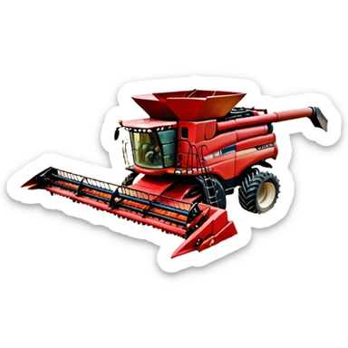 Case IH Axial-Flow 8250 (2022) – Cinematic-realistic Case IH Axial-Flow 8250 harvester, its deep red body towering over endless wheat fields. The massive cutting header slices through golden crops, sending a steady stream of grain into the bin as dust and chaff swirl in the afternoon sun. sticker