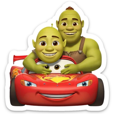 Lightning McQueen kissing Shrek sticker