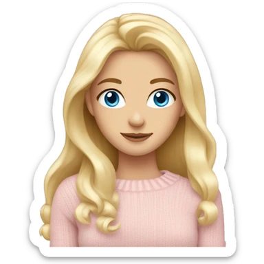 Beautiful girl with blue eyes and long blonde hair wearing light pink sweater sticker