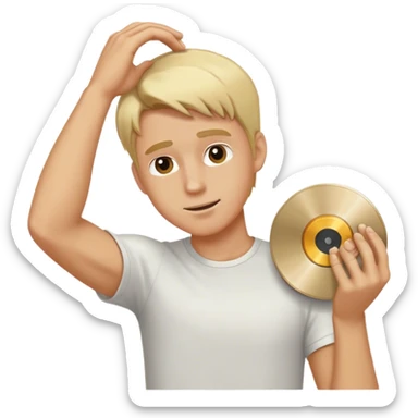 White dj blonde hair male scratching the disk sticker