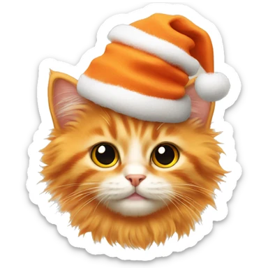 fluffy orange kitten with christmas hat  sticker