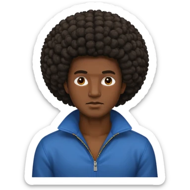 A man’s head with an Afro  sticker