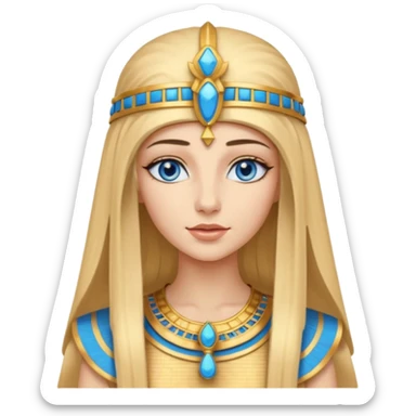 Cleopatra vestita da faraone con il cappello da faraone ma con gli occhi azzurri e i capelli lunghi biondi non troppo chiari con il cappello da faraone dorato senza frangia capelli lunghi  sticker