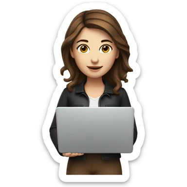 A marketing girl with brown hair from France with a laptop in her hands sticker