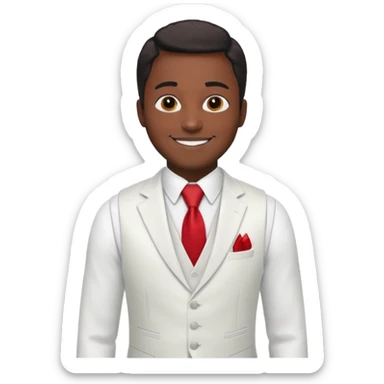 businessman, black skin, white suit vest, red tie sticker