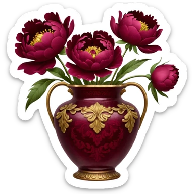 burgundy peonies in a vintage vase sticker