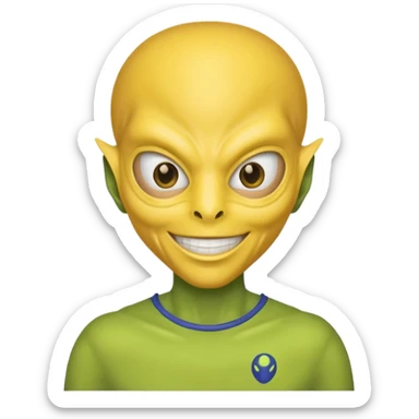 an alien with yellow mask and shirt, half upon
 sticker