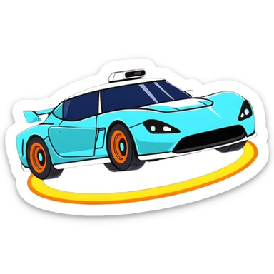 hover car floating above the ground with glowing anti-gravity technology sticker