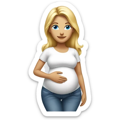 pregnant bump blonde tanned woman with blue eyes wearing jeans and white top sticker