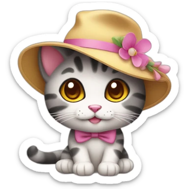Kawaii cat artist in hat with palette and brush so it can be used as a mouse cursor sticker
