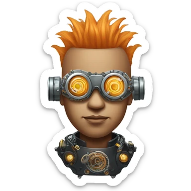 Light orange Mohawk hair male cyborg head with silver steampunk goggles and circuits sticker