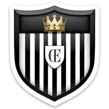 Es un escudo con forma clásica de heráldica, dividido en cinco franjas verticales alternadas en negro y blanco. En la parte superior tiene las siglas “GYE” y en la parte inferior el año “1908”. El diseño es simple, simétrico y con colores tradicionales blanco y negro. sticker