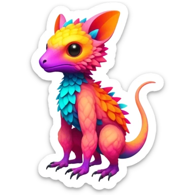lush warm-colored modern colorful neon-colored Fakémon-Trico-creature (full body) sticker