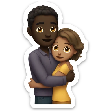 Dark skin taller guy and brown skin shorter girl hugging sticker