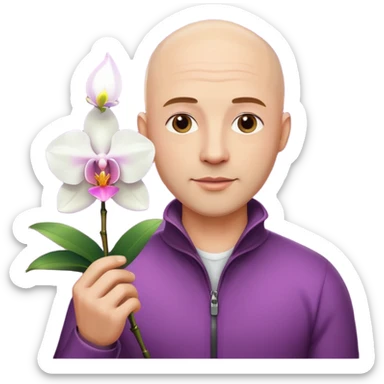 ստեղծիր մոտ 35 տարեկան քյաչալ տղամարդ, որի մի ձեռքին օրխիդեա ծաղիկ է իսկ մյուս ձեռքին լեդ լամպ sticker