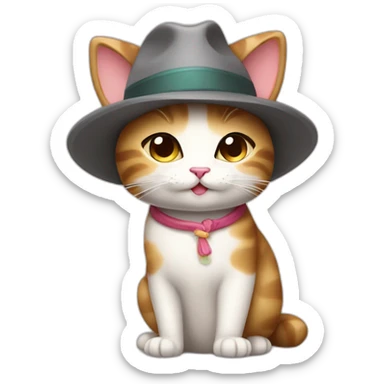 Kawaii cat artist in hat with palette and brush so it can be used as a mouse cursor sticker