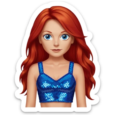 Geri Halliwell with long red hair, blue eyes, red sequin crop top sticker