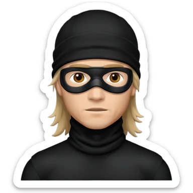 A guy with a mullet and a black baclava sticker