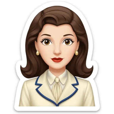 Maxene Andrews from the Andrews Sisters with long dark brown hair, ivory outfit sticker