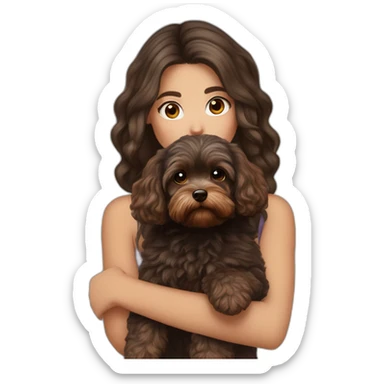 girl Ukrainian dark long  hair holding brown maltipoo sticker