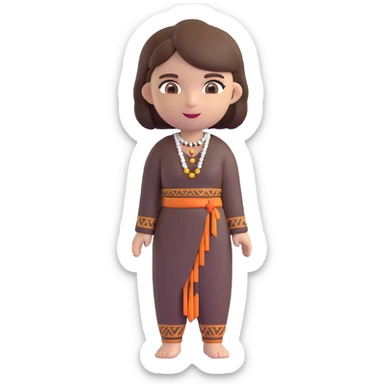 girl in a black Indian outfit, bob cut brown hair, white skin, emoji style sticker