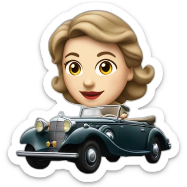woman driving a 1939 Mercedes Benz 320B in the city sticker