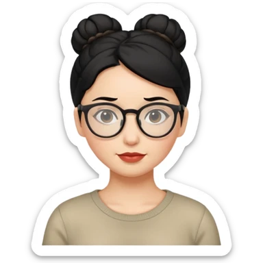woman with black hair bun and glasses sticker