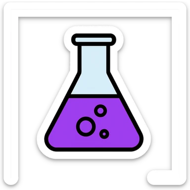 laboratory conical flask filled with vibrant purple liquid, modern icon sticker