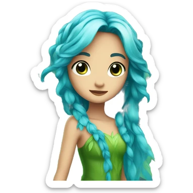 Beautiful, leaf, fairy, blue, turqoise, green, long hair, big wings, blue eyes sticker
