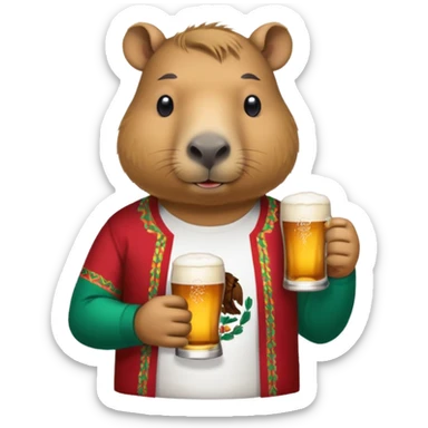 Capibara drink modelo beer with a Méxican shirt sticker