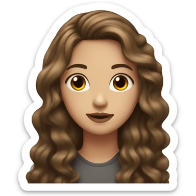 girl of 17, long, wavy hair, dark brown, plump, brown eyes, light red lips sticker