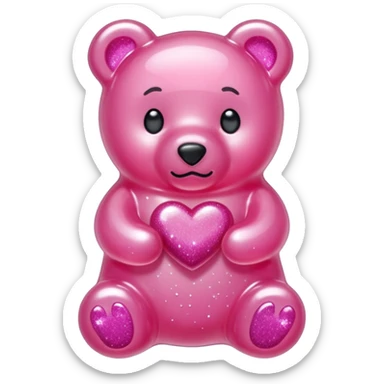 transparent pink gummy bear tender heart glitters pink sticker