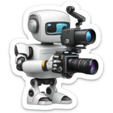 robot director holding a photo camera sticker