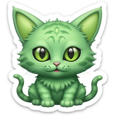 I want a cute fluffy green cat with alien eyes and alien antennas sticker