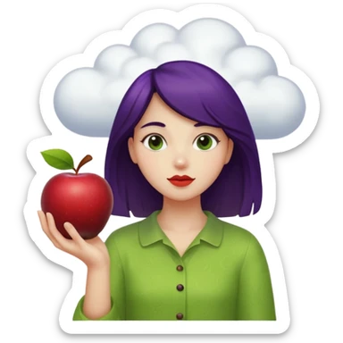 vanila aesthetic girl holding cloud and prune and apple & kiwi sticker