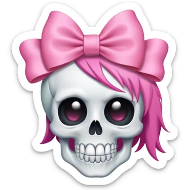 soft cartoony skull wearing pink hair bow sticker