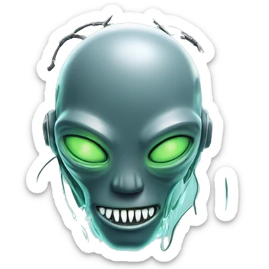 Alien robot head with glowing wires and white teeth  sticker