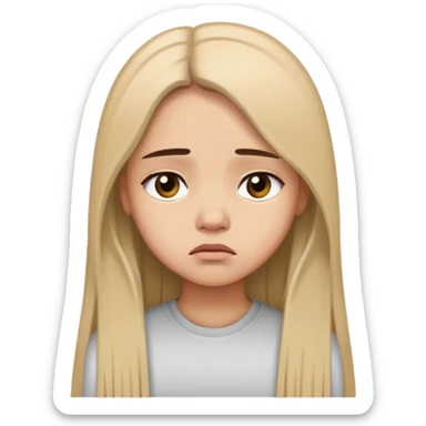 Girl showing sadness, light skin tone, long straight hair sticker