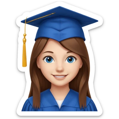 high school graduation with a pretty female high school student with long brown hair, blue eyes sticker