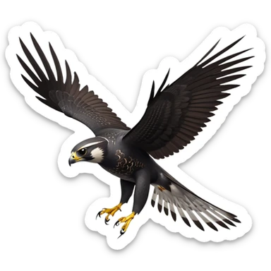 cinematic-peragrin falcon-realistic-full-body-diving-emoji,-sleek-aerodynamic-frame-plummeting-through-the-air-with-lightning-speed,-razor-sharp-talons-poised-for-the-strike,-feathered-wings-angled-for-maximum-precision,-keen-dark-eyes-locked-onto-its prey, white underside with black dotted feathers sticker