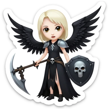 Necromancer girl with wings, a scythe and shield sticker