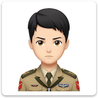 Levi Ackerman with black undercut hair, stern face, Scout Regiment uniform, against yellow background sticker