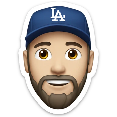 White skin, young, Japanese man, short beard, LA Dodger hat sticker