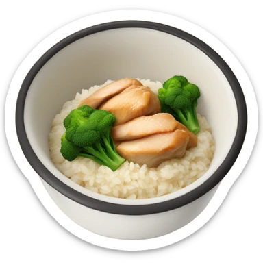 a bowl with chicken rice and brokoli in sticker